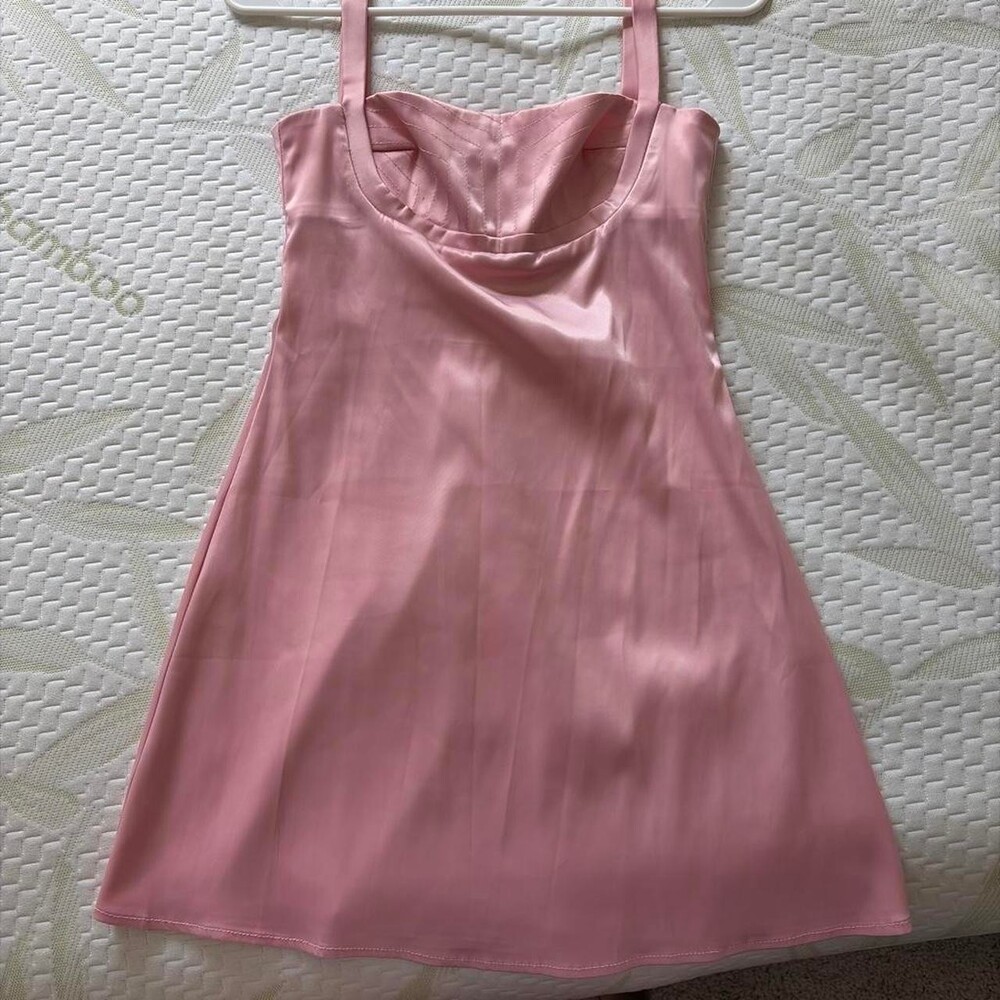 house of CB pink satin mini dress with cowl neckline #party Worn 2x